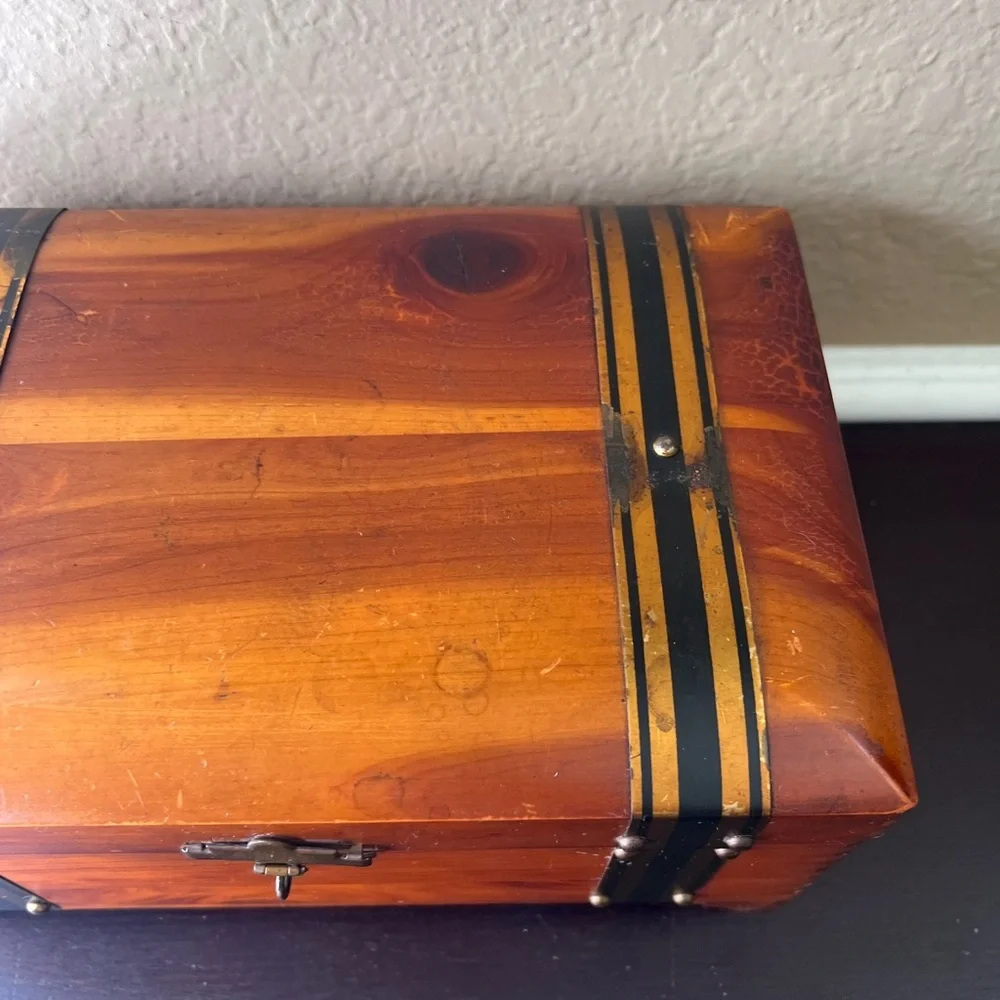 Vintage 1950's Pilliod Wooden Chest Box Swanton Ohio Cedar Jewelry Box Rustic